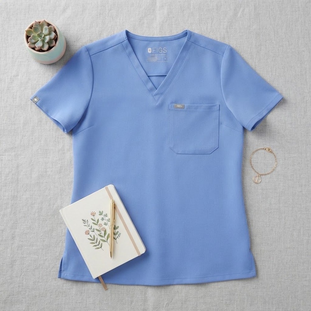 FIGS Technical Collection V-Neck Scrub Top Blue XS Single Pocket Medical Uniform